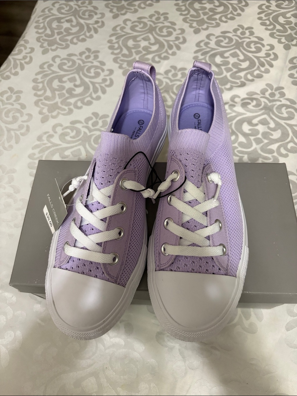 Falls Creek Lavender Knit Slip-On Sneakers with White Trim